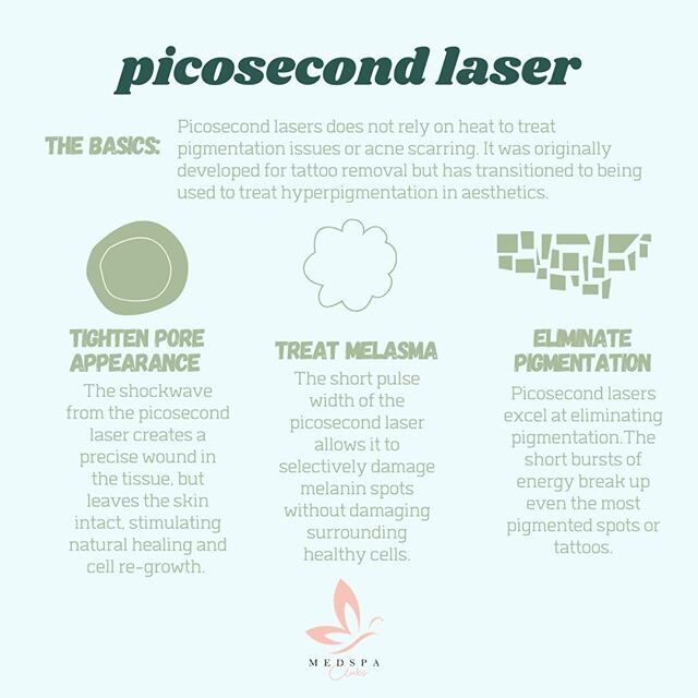 the picosecond laser is one of the most advanced facial rejuvenation technologies available. It can be used for a variety of skin conditions such as tightening pores, treating melasma, and eliminating hyper-pigmentation. Check out our website medspac