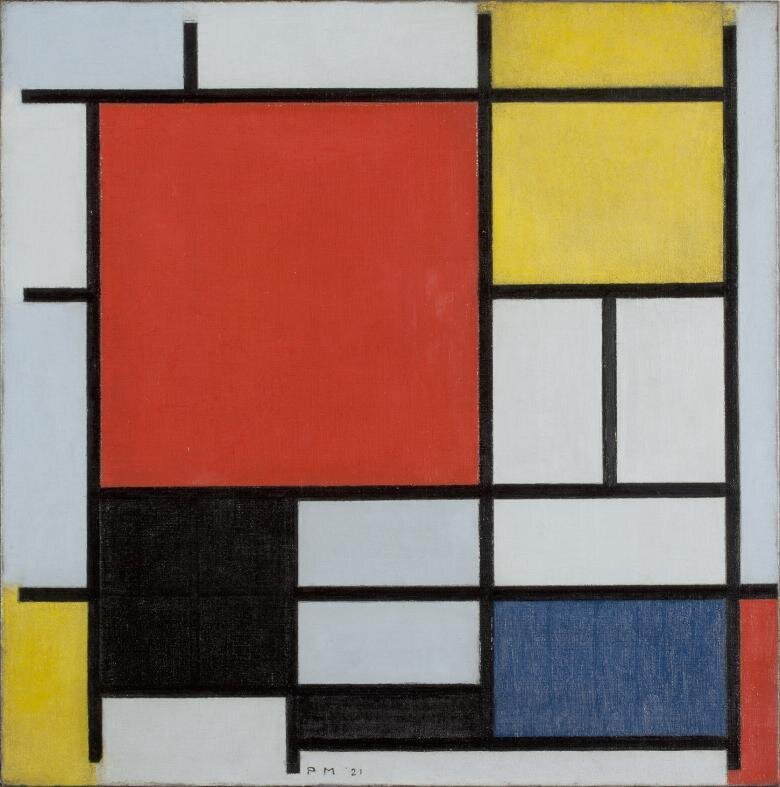 Composition with large red plane, yellow, black, grey and blue  1921.JPG