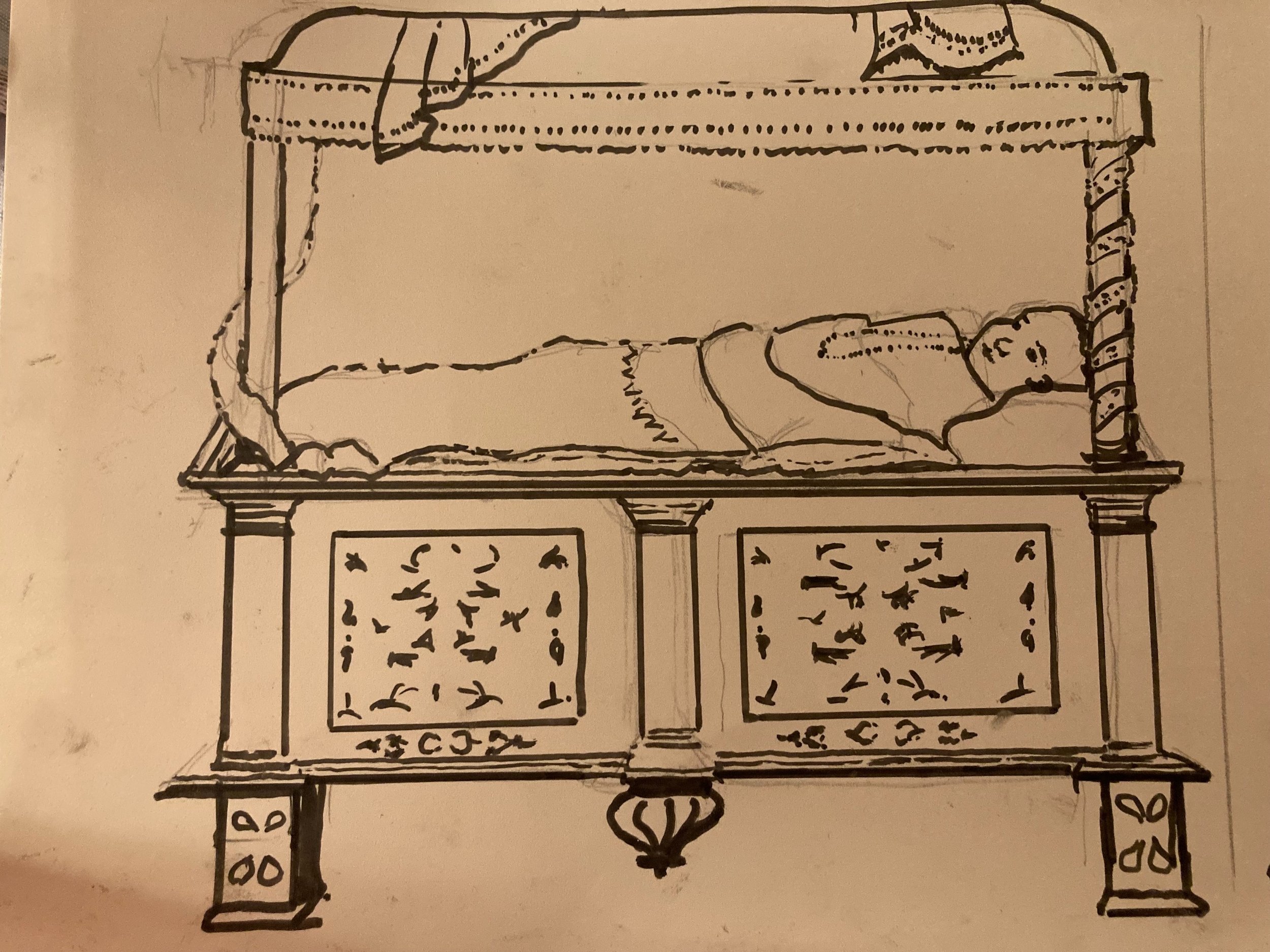 Emilie's drawing on zyfuse paper of Lavinia Fontana's Child in a Cradle