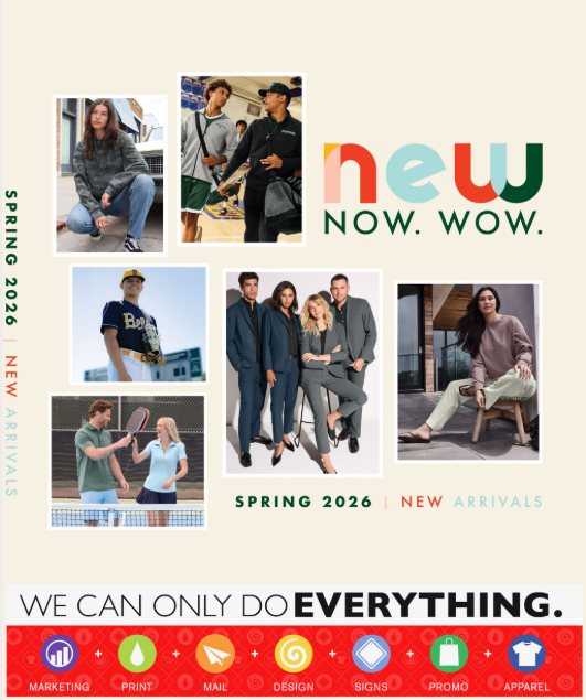 A promotional catalog for new spring 2026 clothing arrivals featuring several models wearing casual and sporty outfits, with text highlighting new arrivals and spring collection.