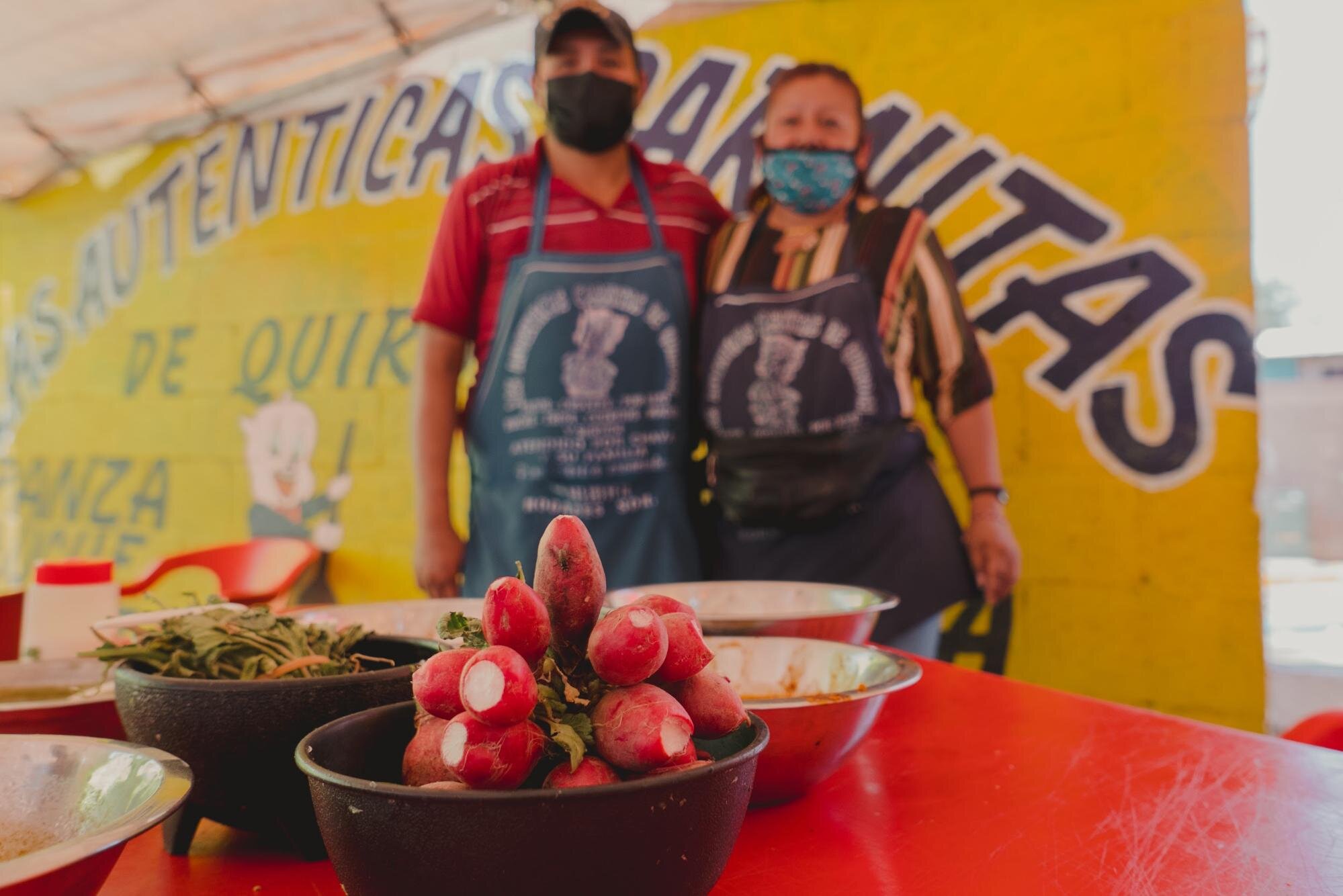   Margarito “Chava” Salvador and his wife at their Las Carnitas de Quiroga restaurant in Nogales, Sonora. Photo by Martiza L. Félix  