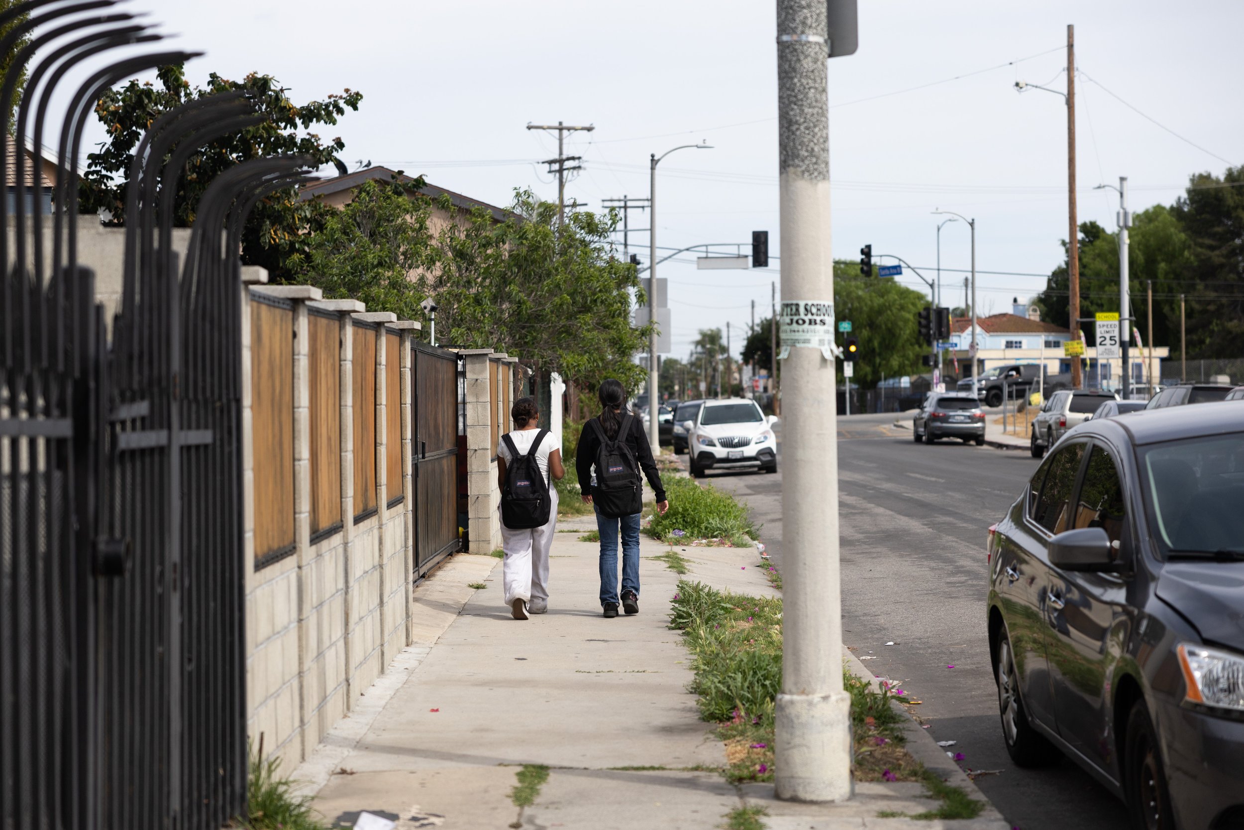   Students leave school in South Los Angeles, a neighborhood where more than half the population are Spanish speakers and nearly 40% are foreign-born.  