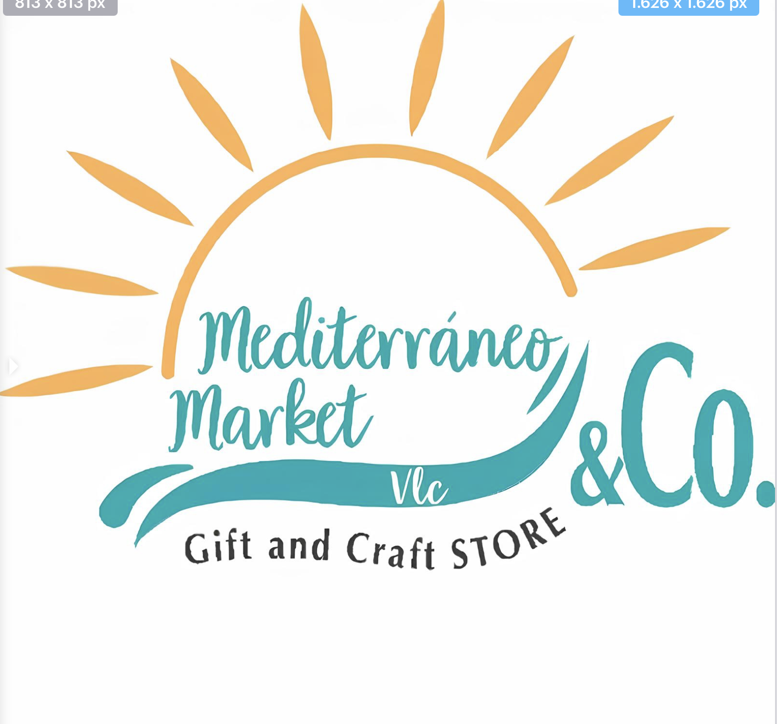 Logo del Mediterráneo Market, con un sol estilizado y texto que dice 'Mediterráneo Market Vlc' y 'Gift and Craft STORE'.