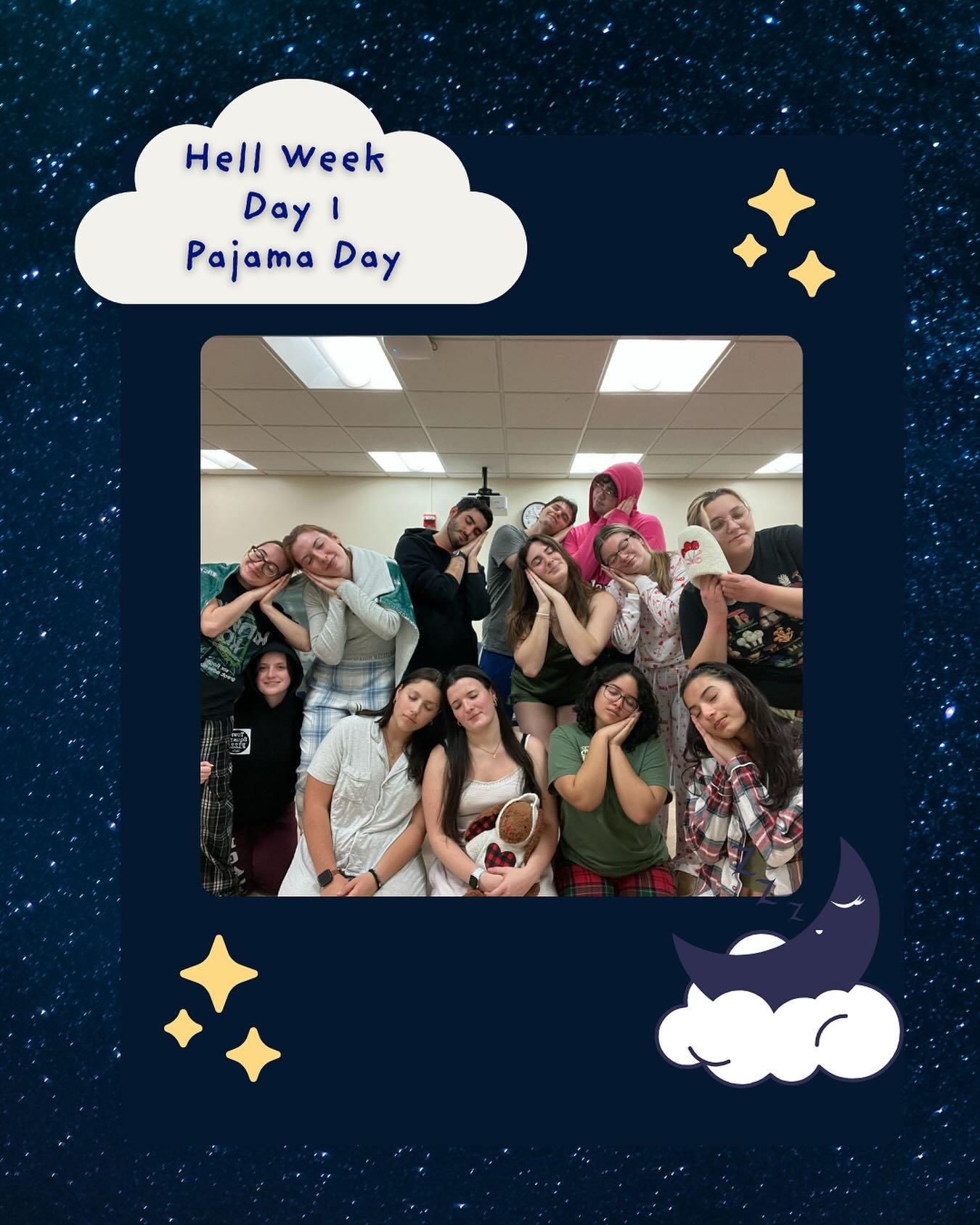 Day 1 of Hell Week down and we have never been cozier 😴☺️. 5 more days until our show! Hope to see you there!! 💛💛 

Saturday, November 15th, in Lecture Hall 2 at 7 PM. And don't forget to bring a book to donate!