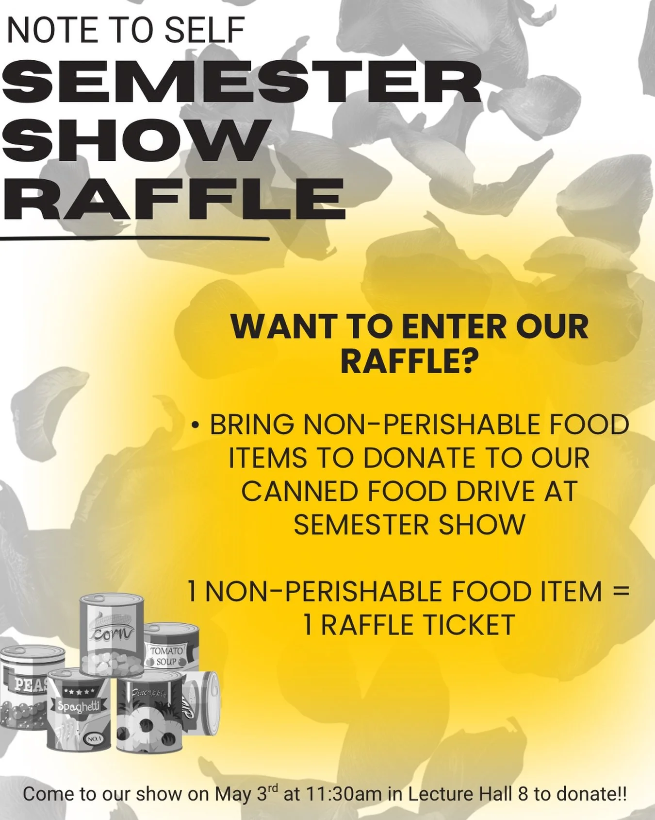 NOTE TO SELF SEMESTER SHOW RAFFLE!! 💛

🌹 NTS Presents: The Bachelorette 🌹
📅 May 3rd, 2026
📍 Lecture Hall 8 @ 11:30am

TICKET INFO:
🌹🌹🌹🌹🌹🌹🌹🌹🌹🌹🌹🌹🌹🌹🌹🌹🌹
Buy your presale tickets TODAY! Presale will remain open until 12 PM on Saturda