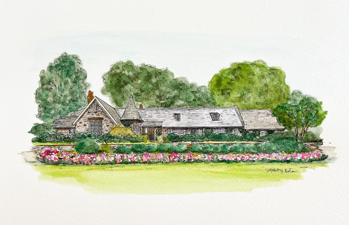 Loved painting this beautiful home for a sweet friend #tudorhouse #housedrawing #watercolor #housepainting