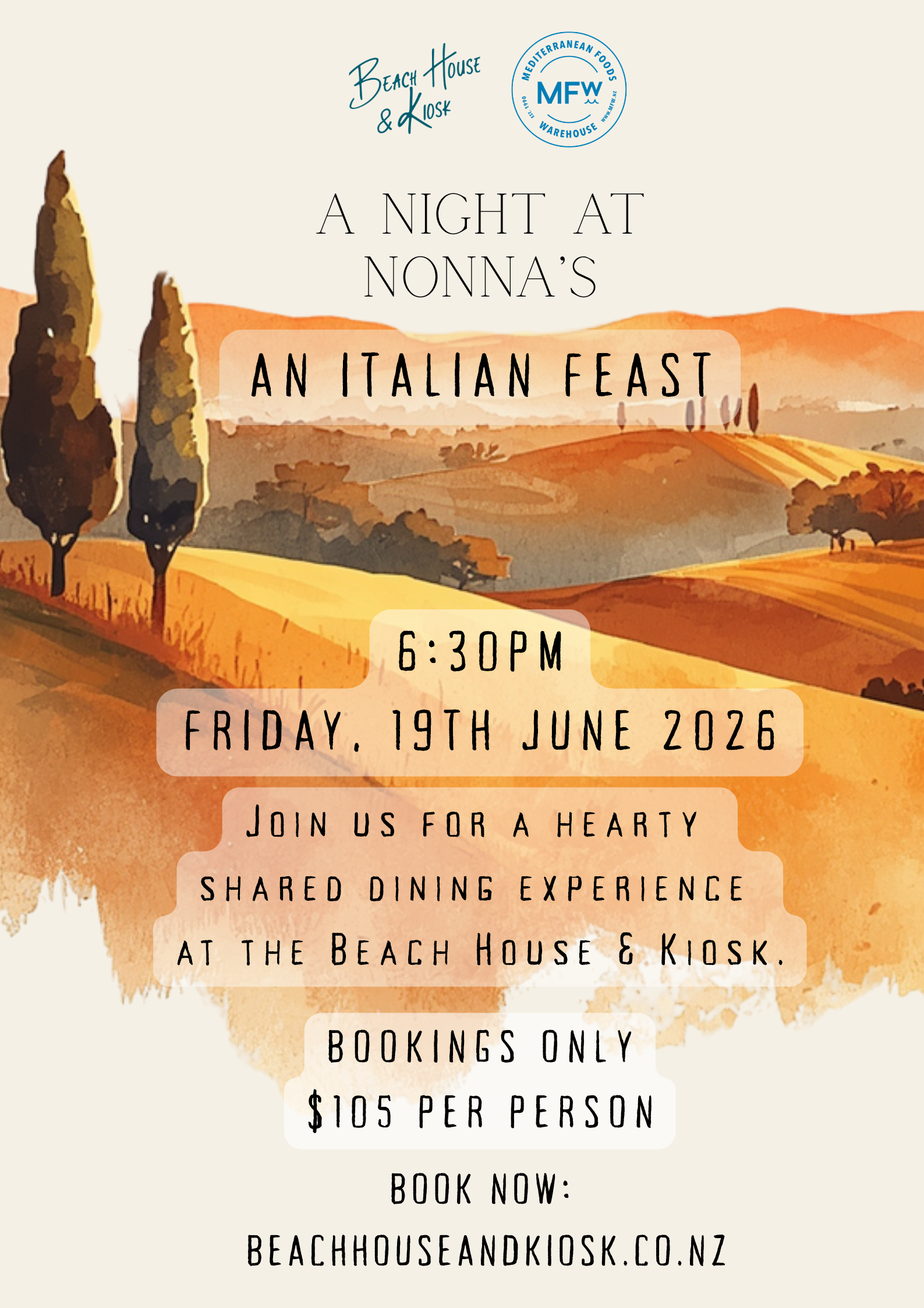 ***Booked Out*** Dinner at Nonna's: An Italian Feast