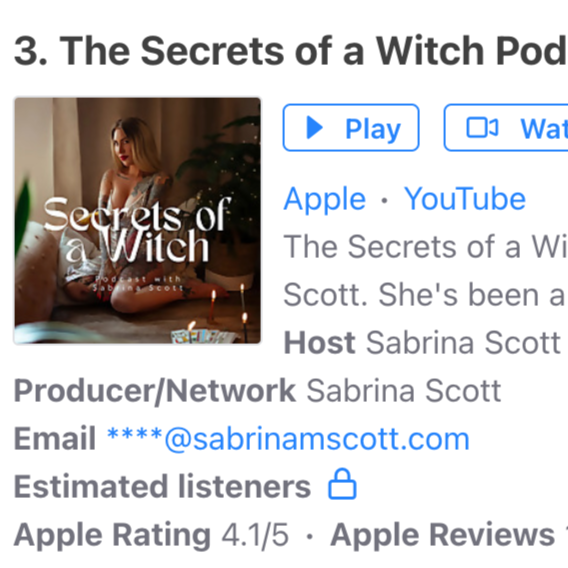 The Secrets of a Witch Podcast Named Third Best Witch Podcast In Canada!