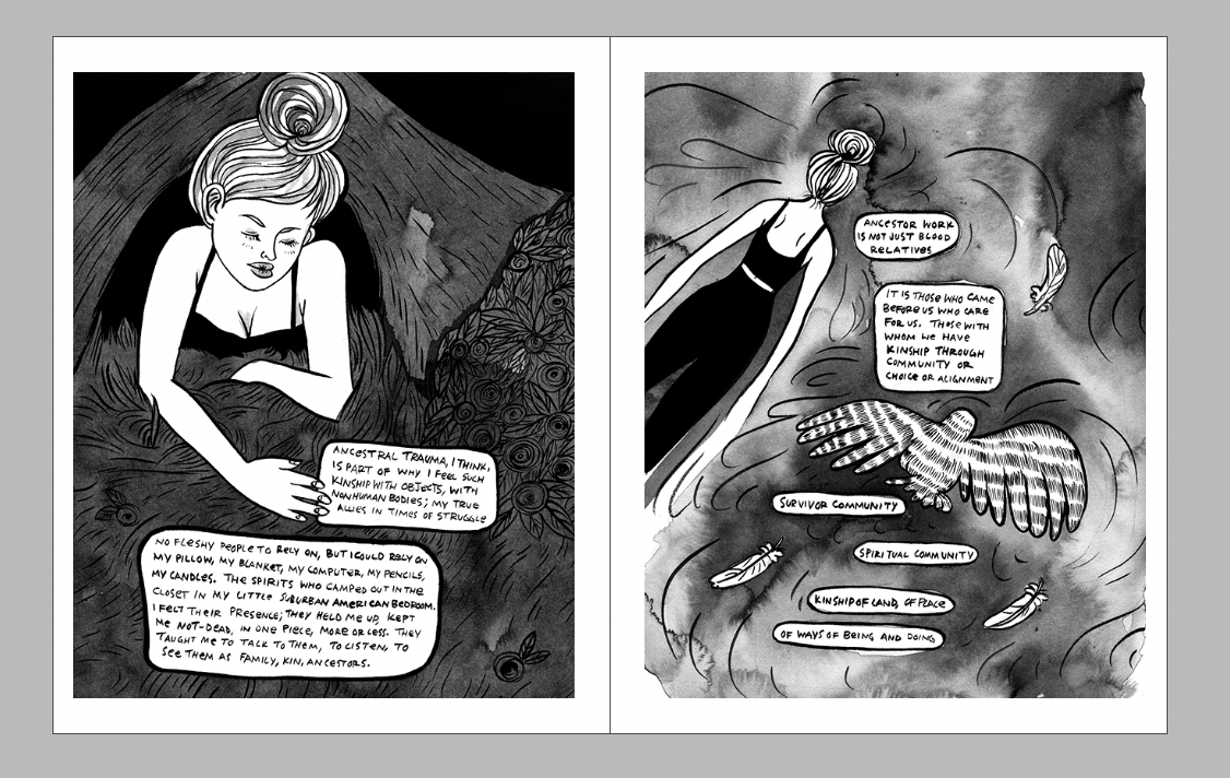 Computer layout pages - process images from the graphic novel Bodymagic by Sabrina Scott life coach tarot reader