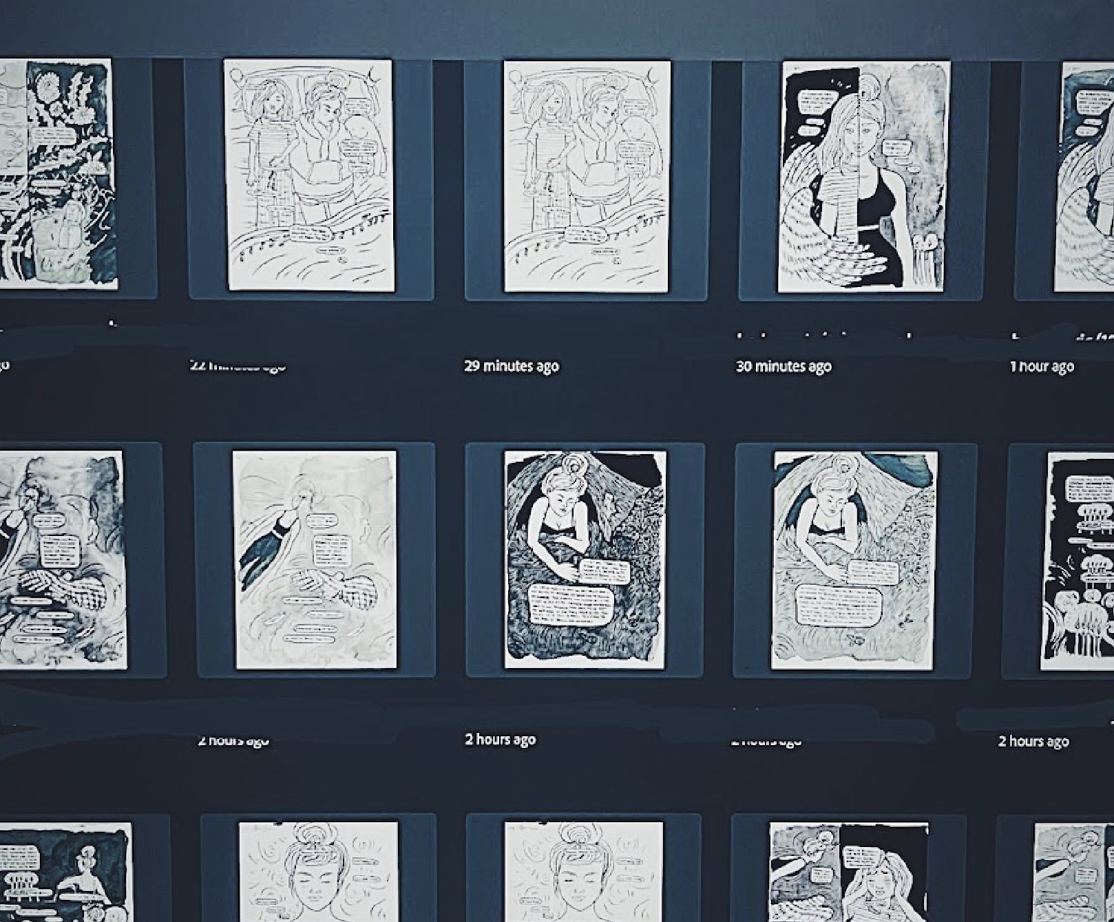 Computer layout pages - process images from the graphic novel Bodymagic by Sabrina Scott life coach tarot reader