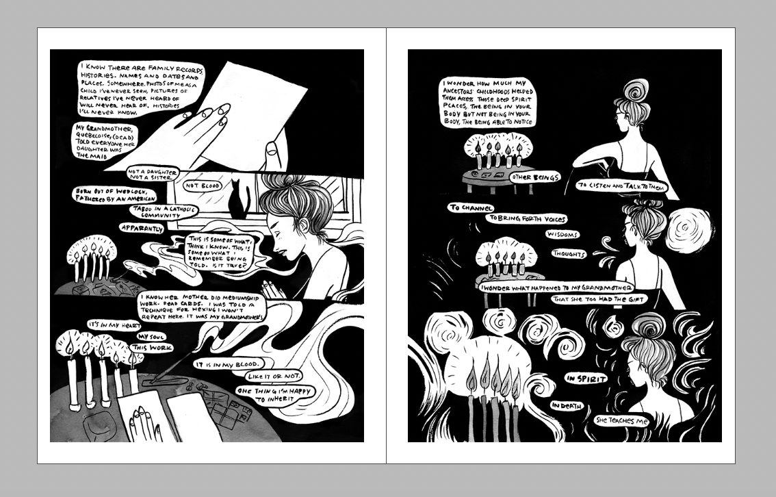Computer layout pages - process images from the graphic novel Bodymagic by Sabrina Scott life coach tarot reader
