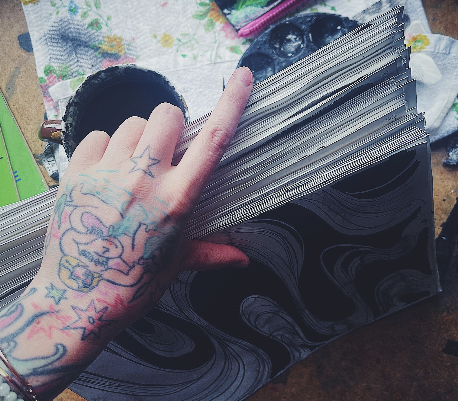 All completed painted pages for the graphic novel Bodymagic by artist and witch Sabrina Scott