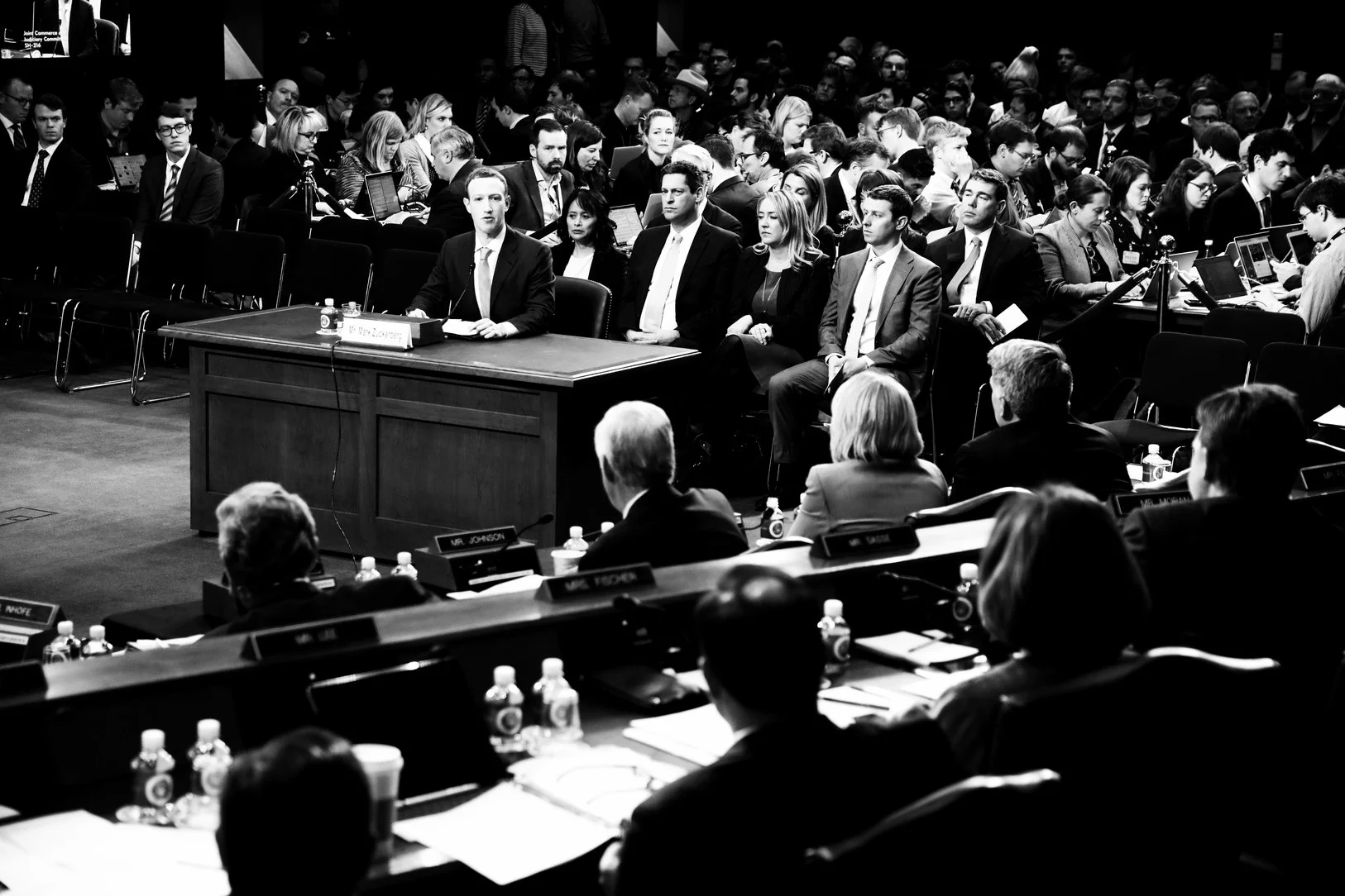 Mark Zuckerberg, the C.E.O. of Facebook, testifying before Congress about data privacy and security, in April. Photograph by Mark Peterson / Redux for The New Yorker