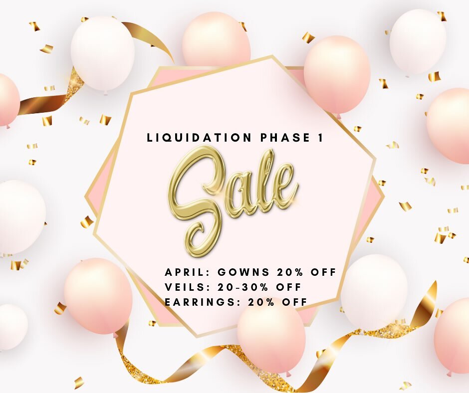 Hi everyone! 

Phase 1 of selling off my inventory! If you&rsquo;re looking for a gown in basically perfect condition (a lot are brand new), it&rsquo;s your time to shine! 

Limited sizing so it&rsquo;s best to know your bridal size before you book a