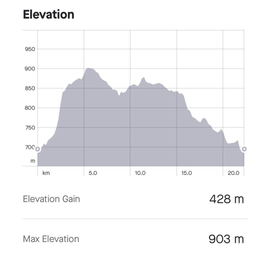 Course profile for 21 km trail