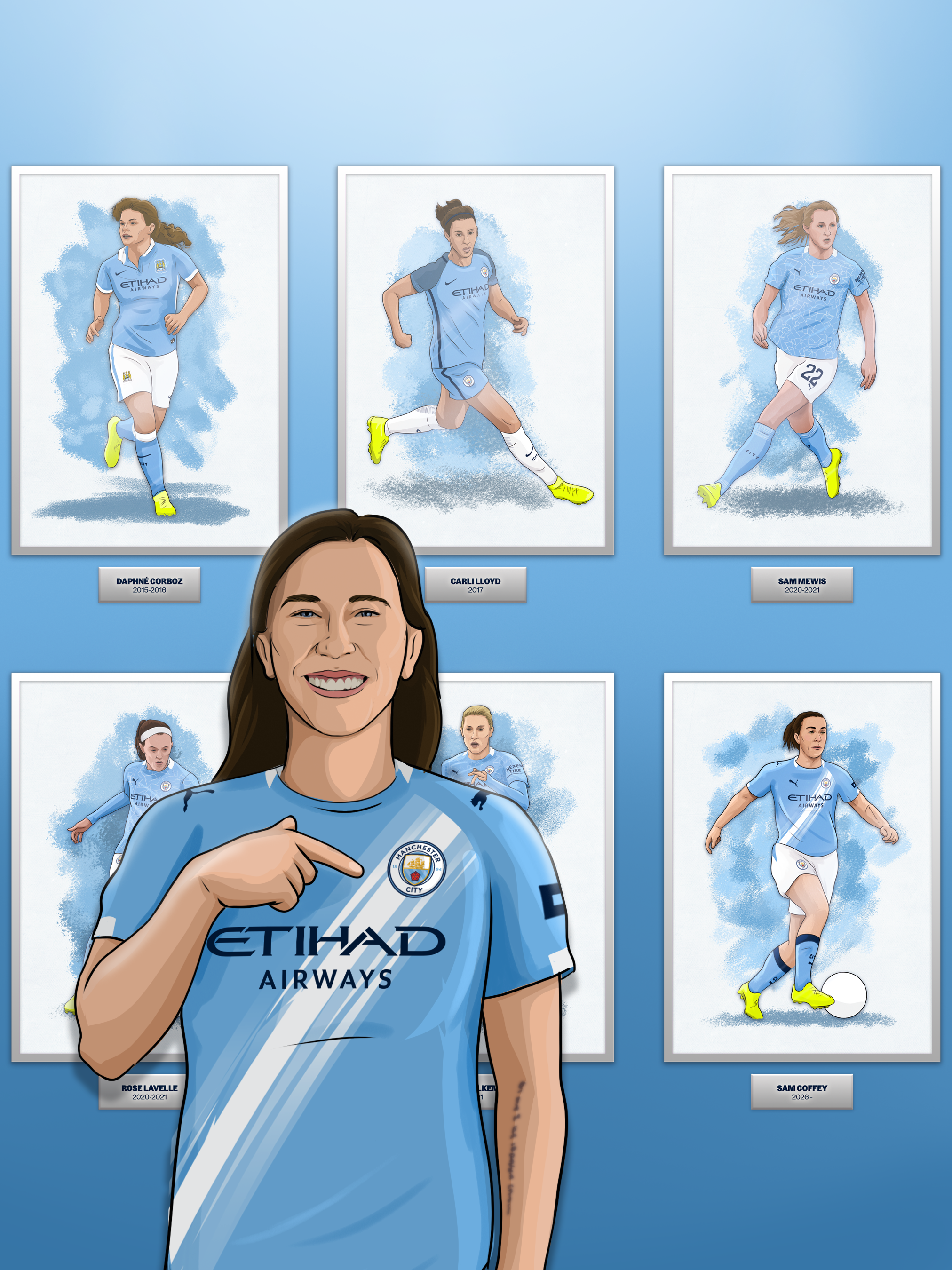 Reactive illustration to celebrate player signing for Manchester City Women's FC