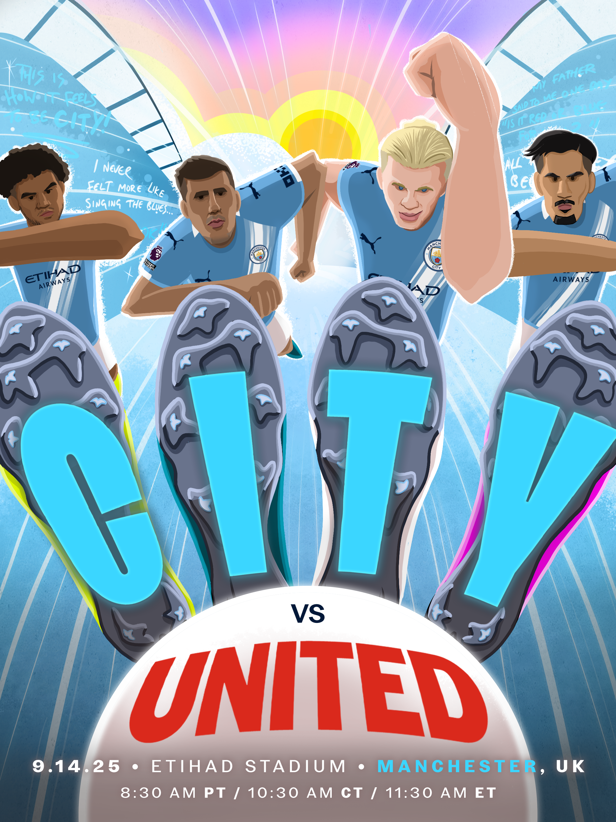 Manchester Derby Illustration for Manchester City FC Socials