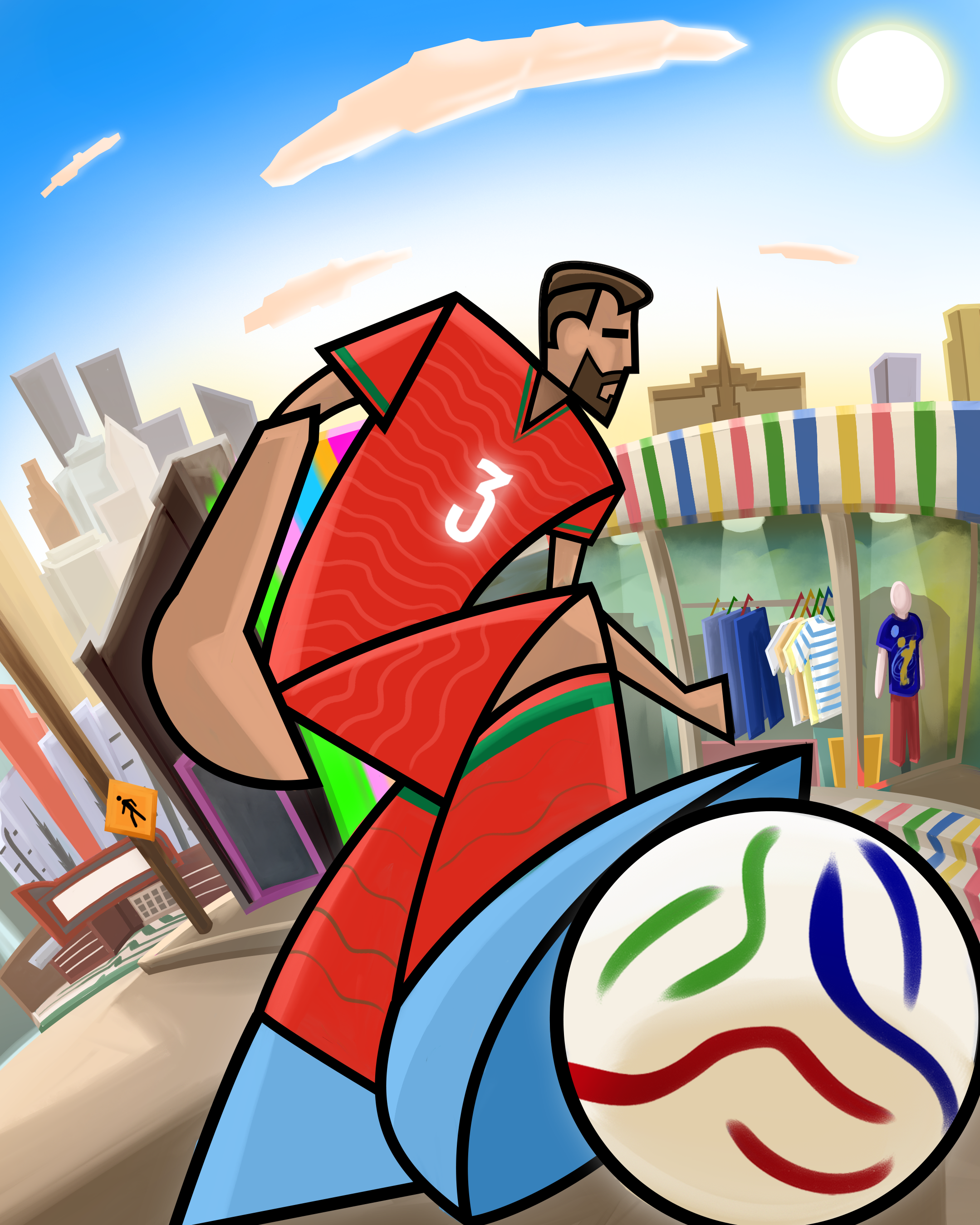 Ruben Dias illustration. Part of a World Cup Countdown series for Manchester City FC