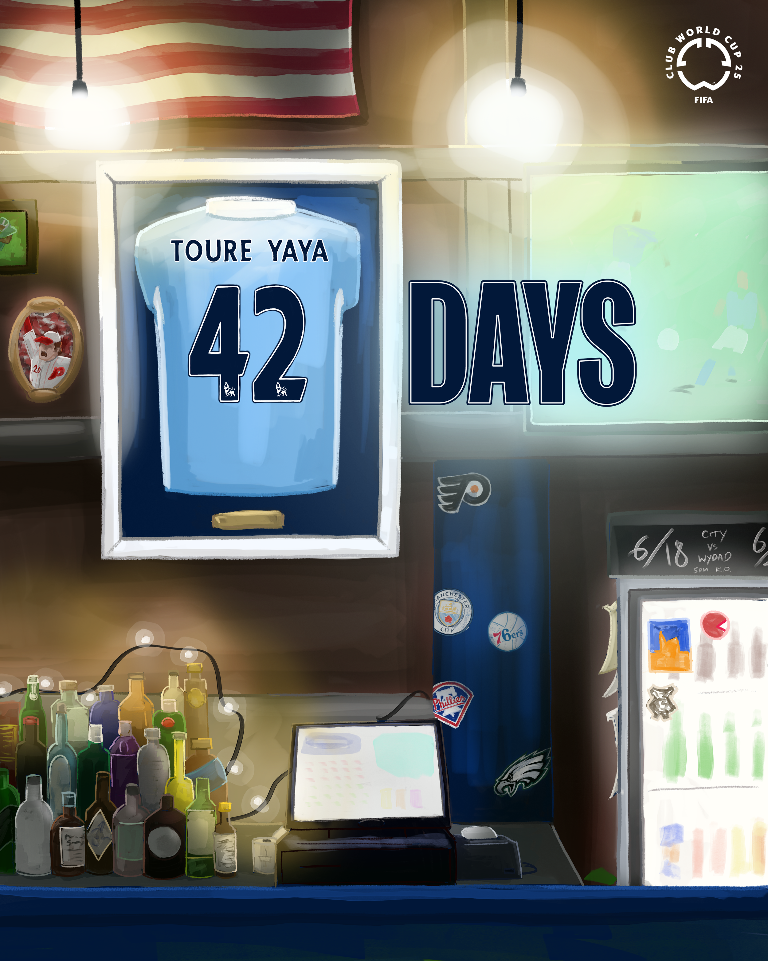 One of a series of illustrations used to countdown to the 2025 FIFA Club World Cup for Manchester City FC socials
