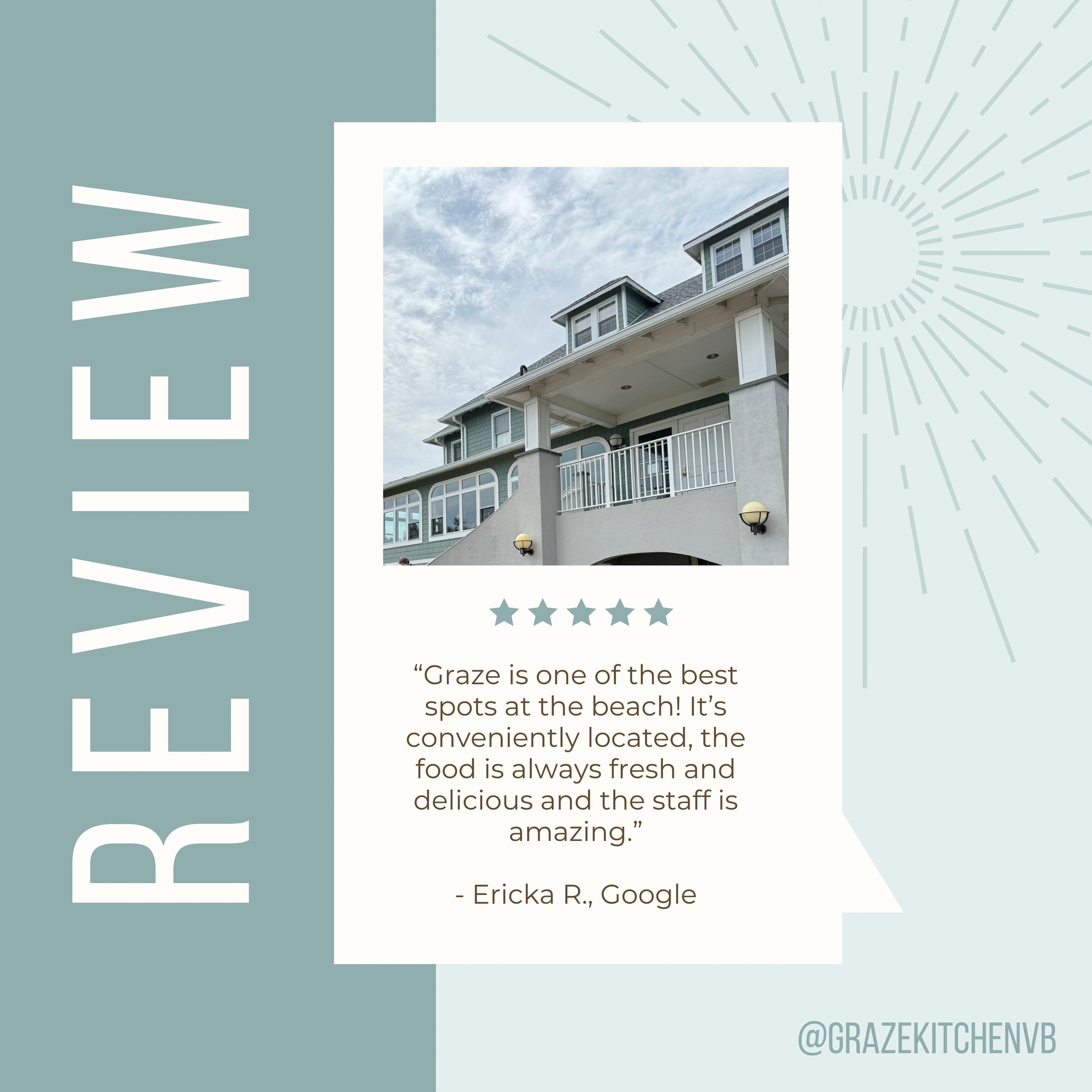 &ldquo;Graze is one of the best spots at the beach! It&rsquo;s conveniently located, the food is always fresh and delicious and the staff is amazing.&rdquo; 

- Ericka R., Google

⭐️⭐️⭐️⭐️⭐️

You can find us at the top of the hill on 67th street in V