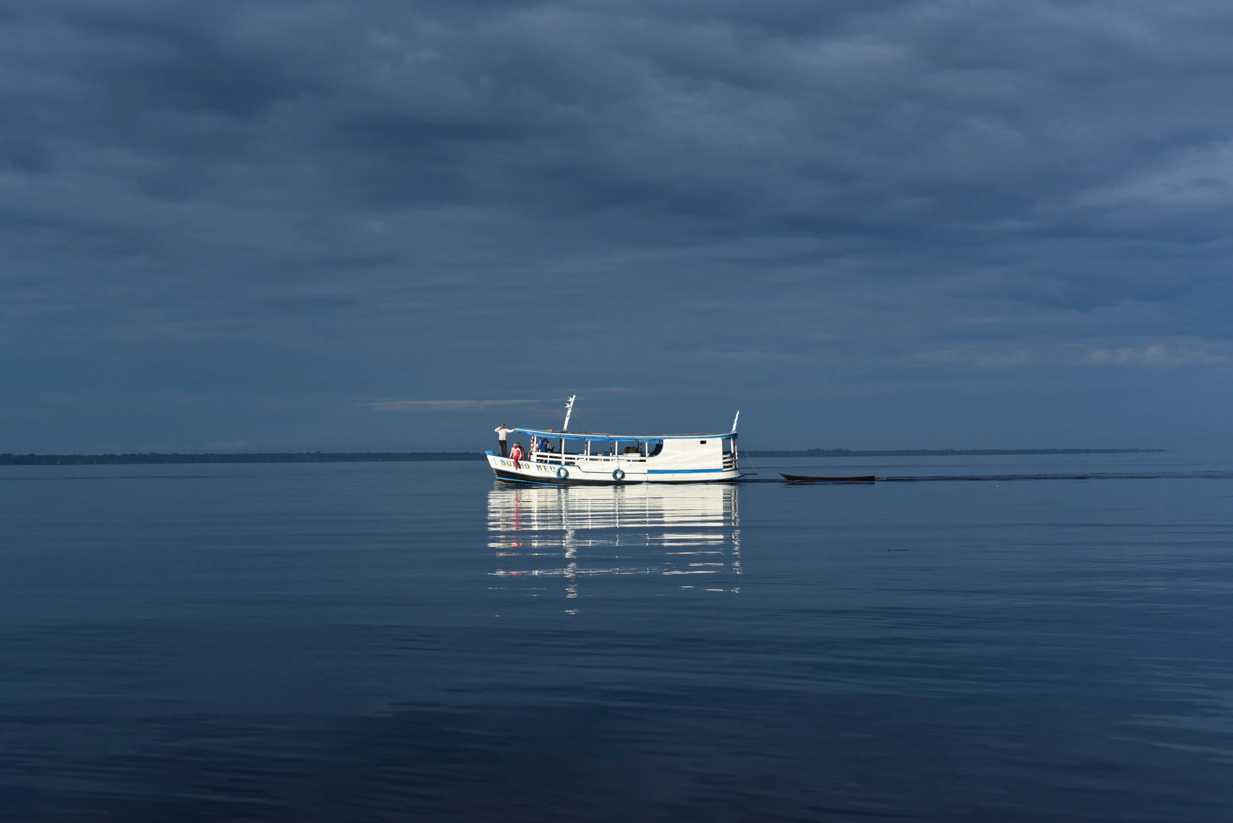 a riverboat in the morning.