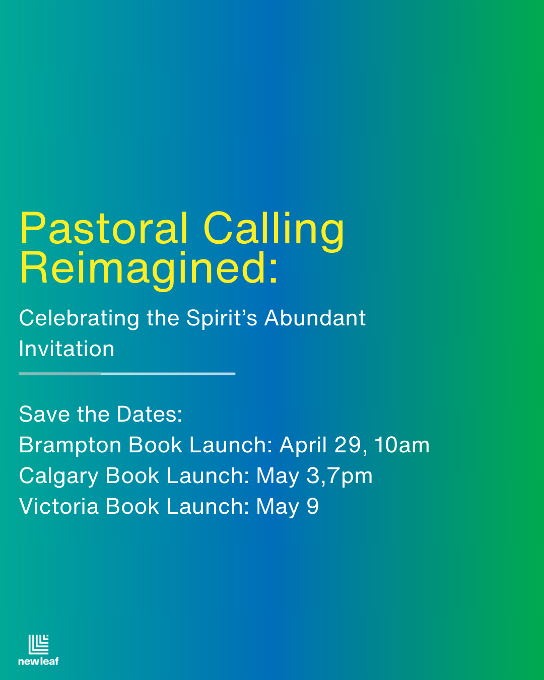 SAVE THE DATE: Brampton Book Launch - Pastoral Calling Reimagined