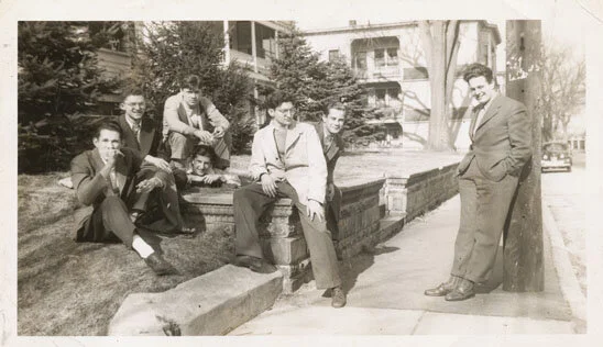Ira Brilliant (center, light jacket) and friends at Lowell Textile Institute