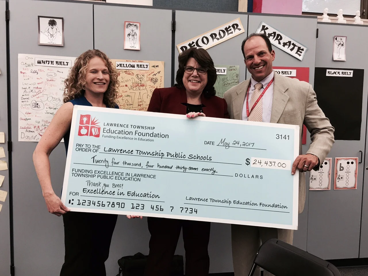 From left to Right: Karen Faiman, LTEF Executive Director; Carol Katz Connelly, LTEF Past President; Andrew Zuckerman, Assistant Superintendent for Curriculum & Instruction