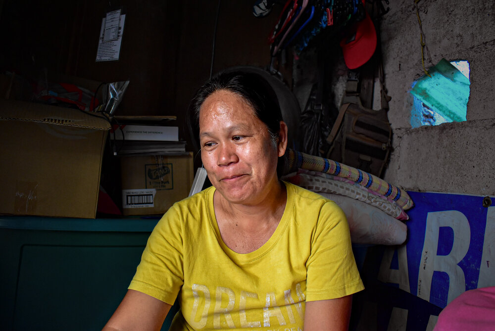  Teary-eyed Line Nalangan describes her family’s experiences during the lockdown. 