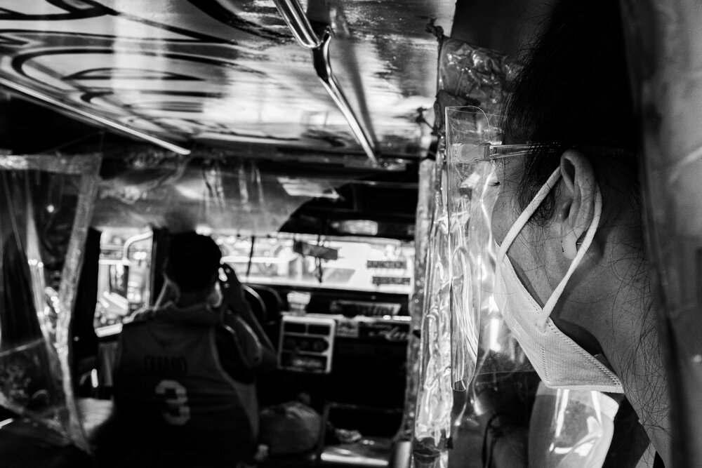  Mace rides a jeepney to visit her two children in Pinagbuhatan, Pasig City on March 28, 2021. Her children stay with her ex-husband most of the time. On some days, she can bring them home with her in Cainta, Rizal. During the lockdown last year, she