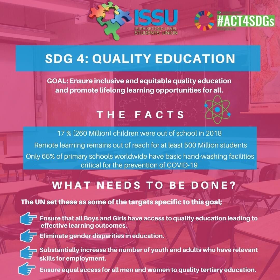 For Day 4 of SDG Action Week we're covering SDG 4: Quality Education! 
This ensures inclusive and quality education and lifelong learning opportunities for all. 
If you have any questions or would like to get involved with the ISSU don't hesitate to 