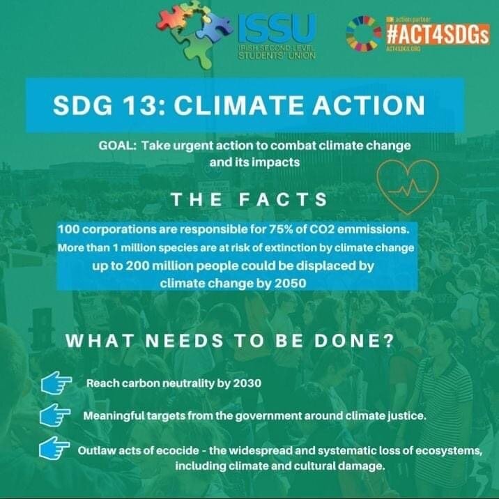 For Day 6 of SDG Action Week we're covering SDG 13: Climate Action! 
This SDG is all about taking the urgent action needed to combat climate change and its impacts . 
If you have any questions or would like to get involved with the ISSU don't hesitat