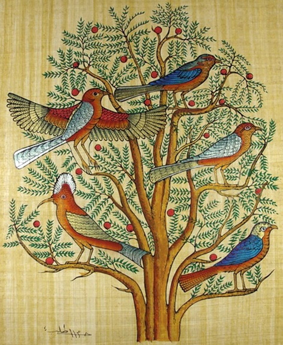 Познание птицы. Древо жизни Египет на папирусе. Kalamkari Painting Tree of Life. Древо жизни в древнем Египте. Птичка на дереве.