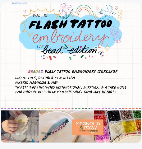 10/13 BEADED Embroidery Workshop @ Magnolia & May