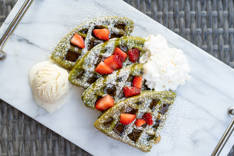 Matcha mochi waffles