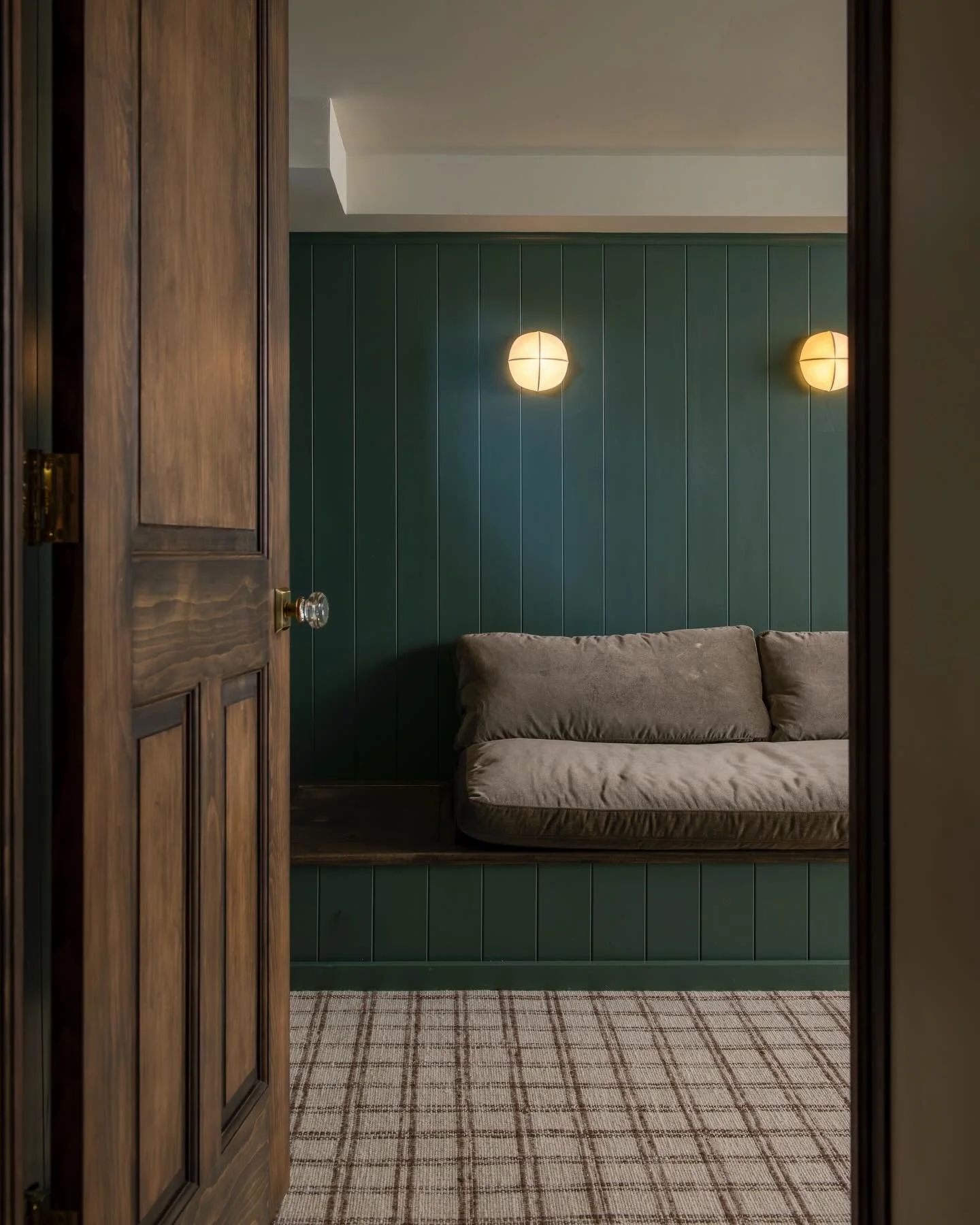 This movie room with wrap-around built-in sofas was designed for both lounging and overnight guests.

Photography by: @erinashkelly 

#movieroomdesign
#basementdesign
#basementrenovation
#interiordesign
#pittsburghdesign 
#pittsburghinteriordesign 
#