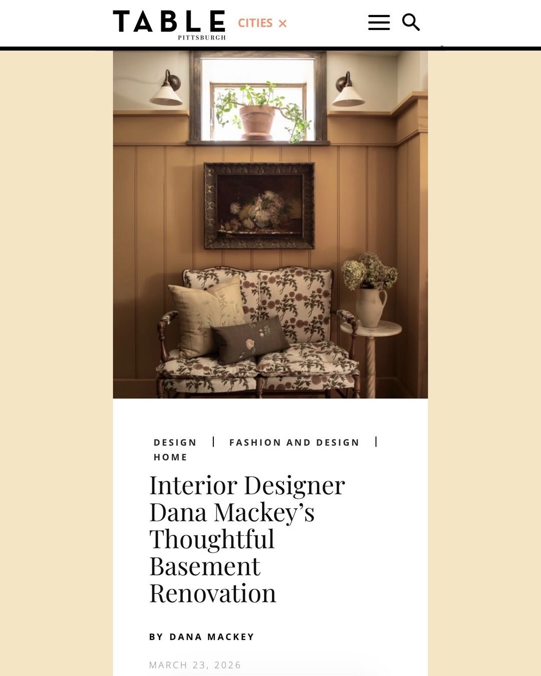 Babb &amp; Mack Co-Founder, Dana Mackey, is featured in Table Magazine&rsquo;s latest online design article.

The feature highlights the design and renovation of her basement into a thoughtfully layered Lower Level Retreat&mdash;created for both effo