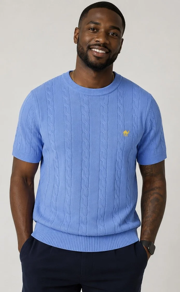Men's Cable Knit Short Sleeve Sweater