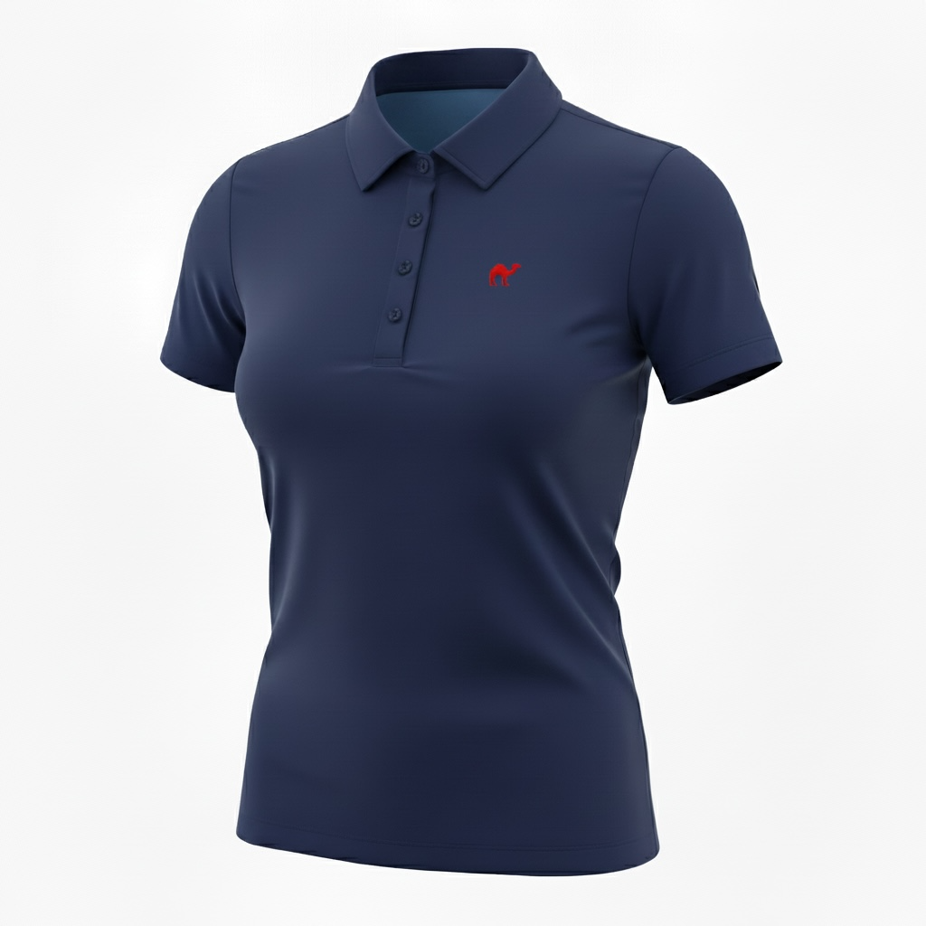 Navy Ladies Polo Shirt with Red Logo