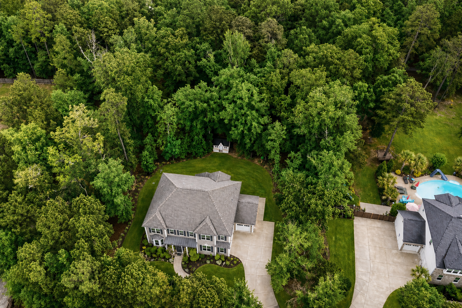 Aerial drone view of 1.11-acre lot at 2435 Old Lexington Hwy, Chapin SC