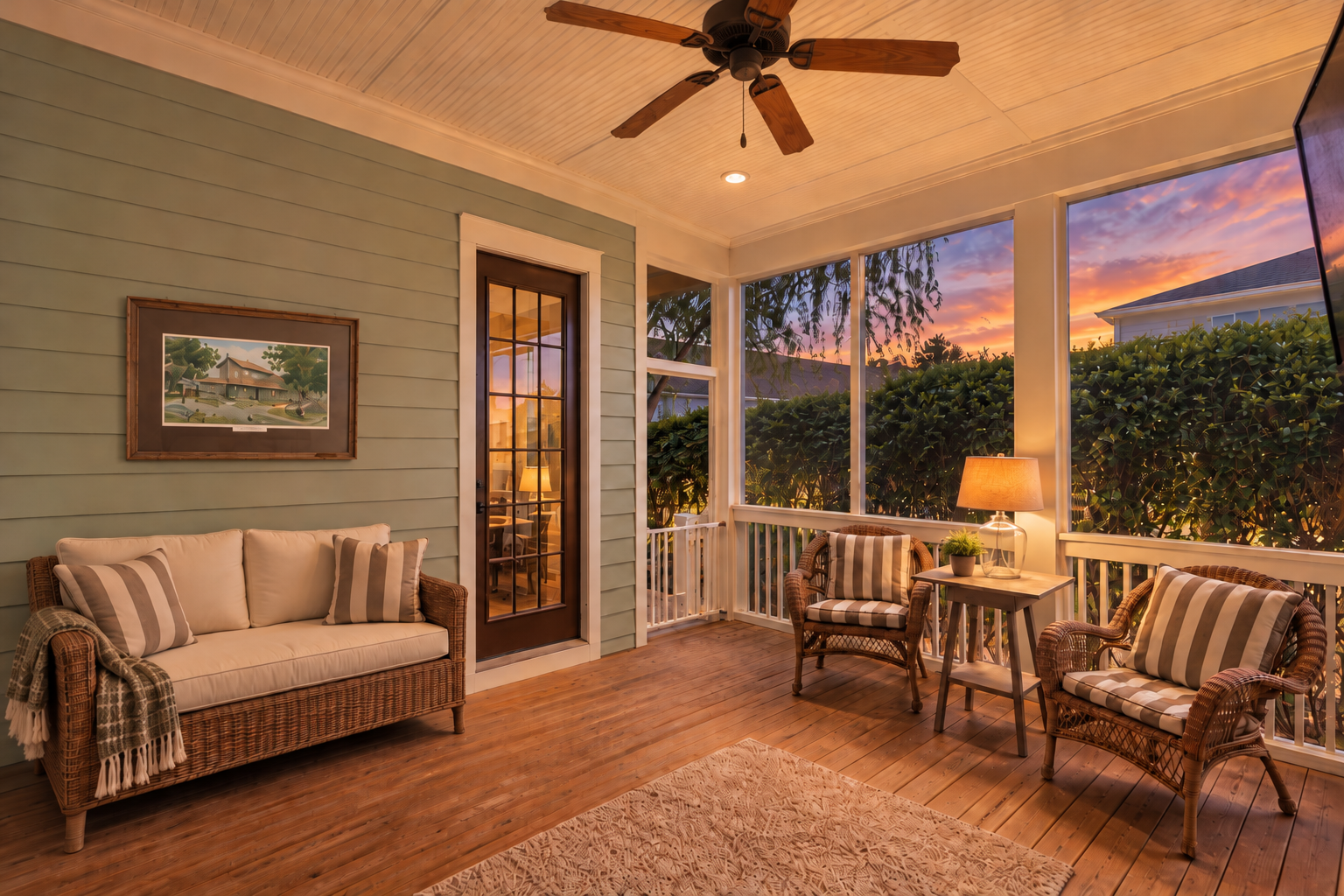 Cozy Sunset Porch with Centered Landscape Art.png