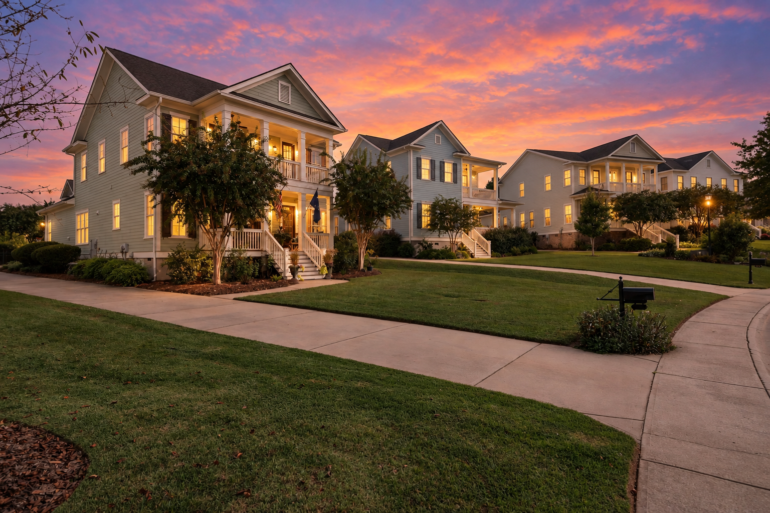 Twilight Suburban Street of Welcoming Homes.png