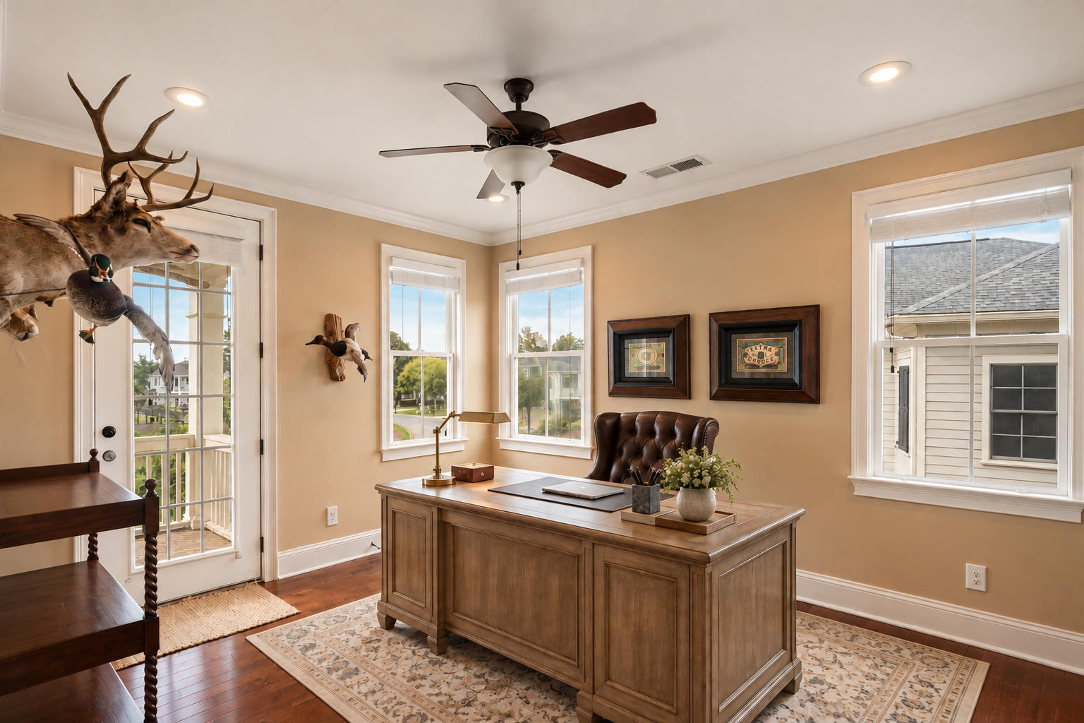 Warm Transitional Home Office with Hunting Decor.png