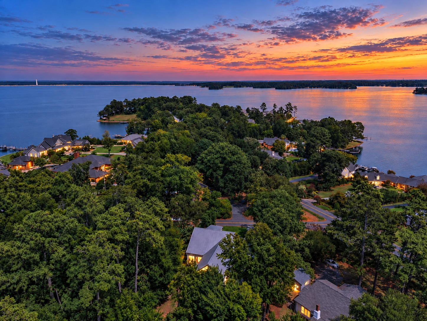 Sunset Over a Lush Lakeside Peninsula.png