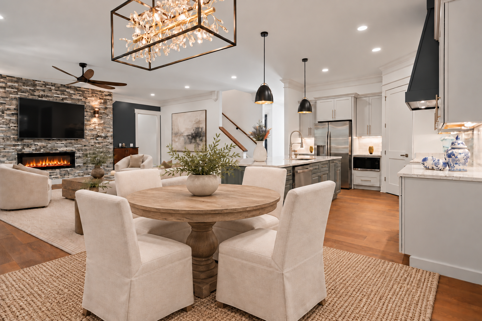 Flat-screen TV above the stone fireplace.png