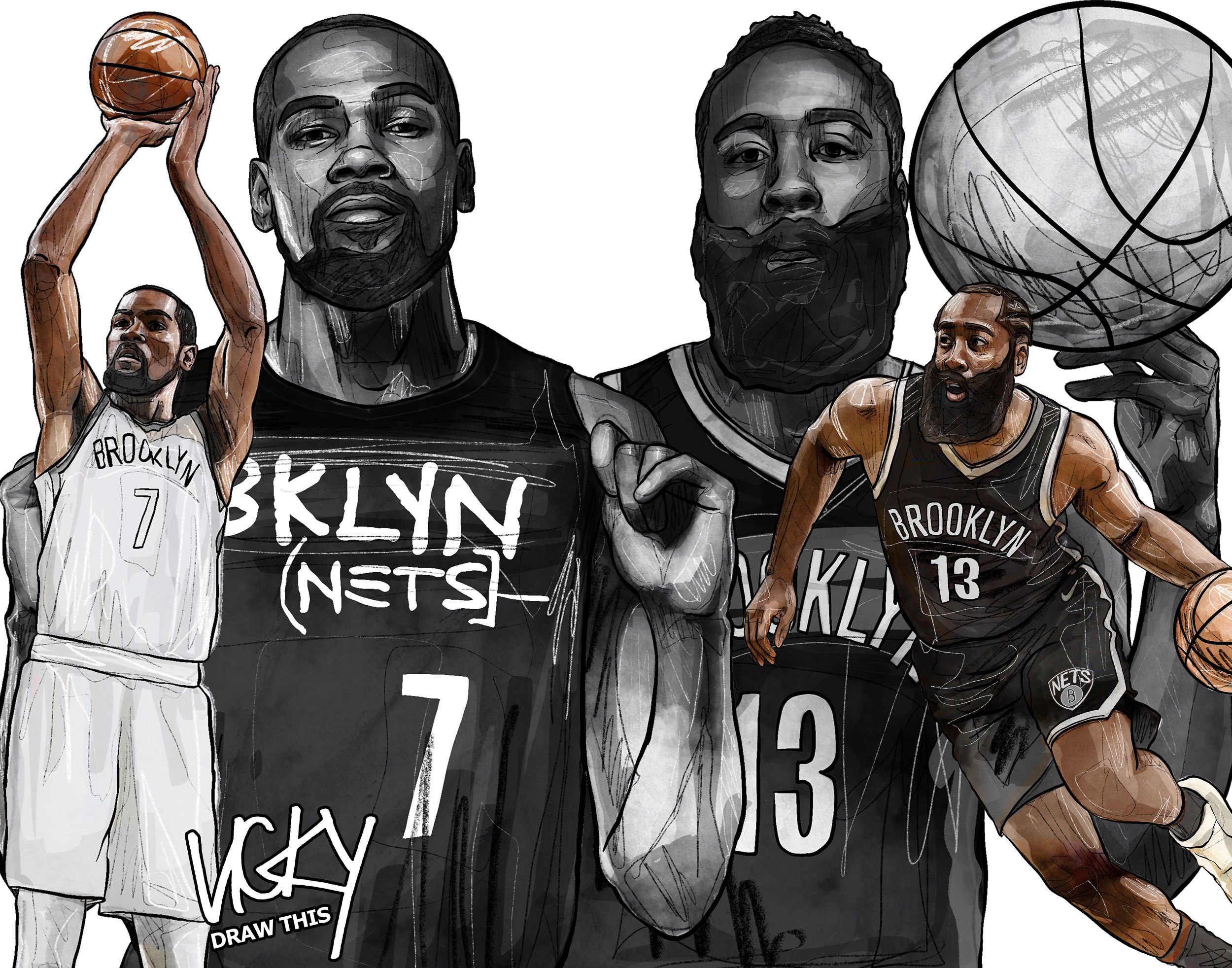 James Harden x Kevin Durant of the Brooklyn Nets Watercolor Art Print —  Vicky Draw This
