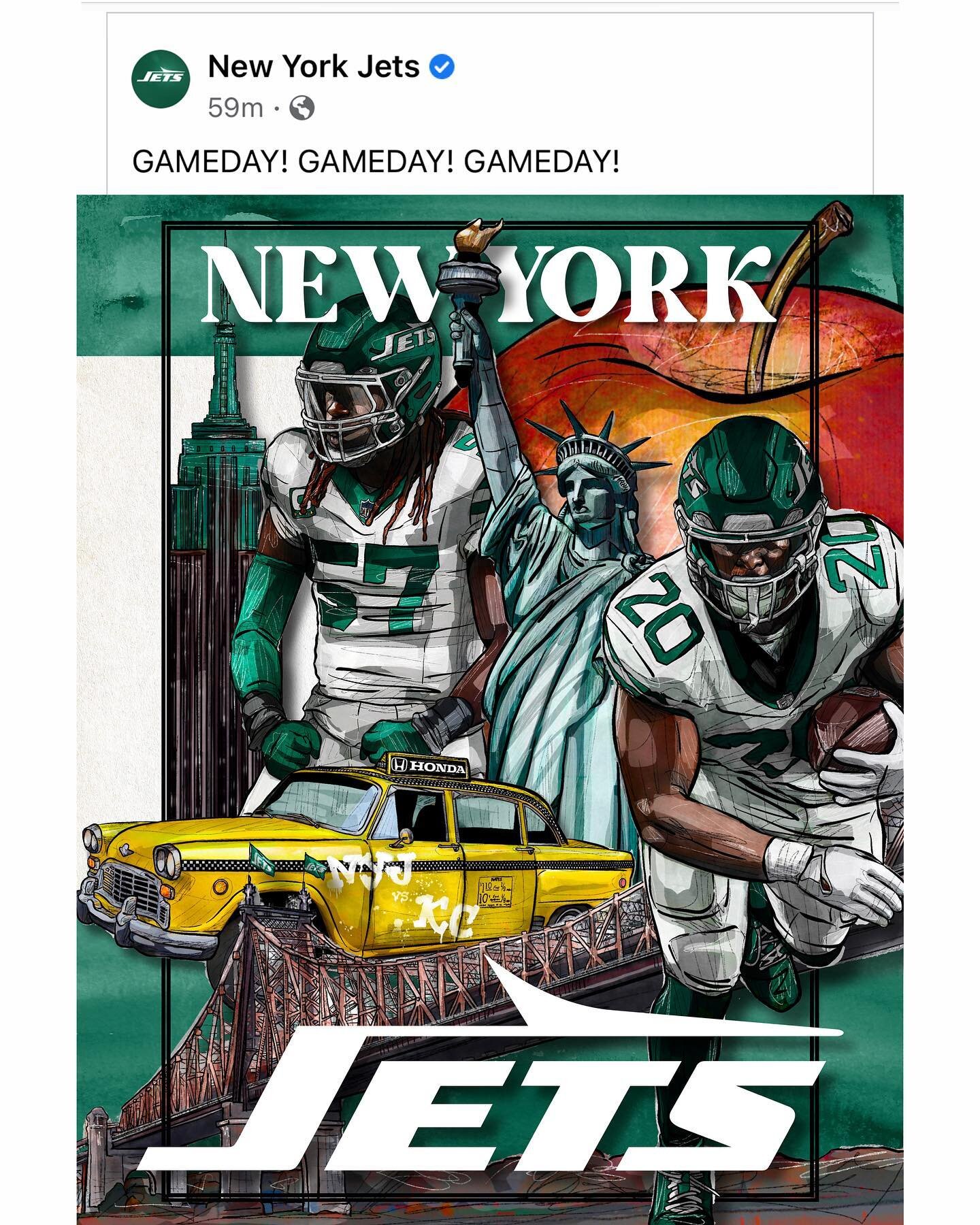 I've got some exciting news to finally share with you all!! About a month ago, THE New York Jets reached out to me, trusting me with this special project. Here is the game day graphic for NFL Sunday Night Football for the Jets vs Chiefs game tonight 