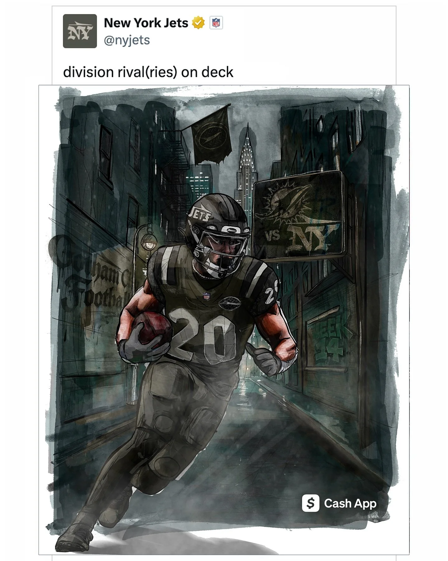 Worked directly with the New York Jets on this new piece- officially released today!! 

My second time collaborating with their team, and this one pushed me creatively in all the best ways.

I&rsquo;m incredibly thankful to Keira and the Jets for giv