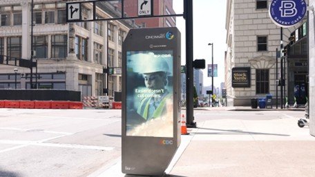 Bus stop kiosk in Cincinnati, for the "Easier with Epicor" campaign, 2025