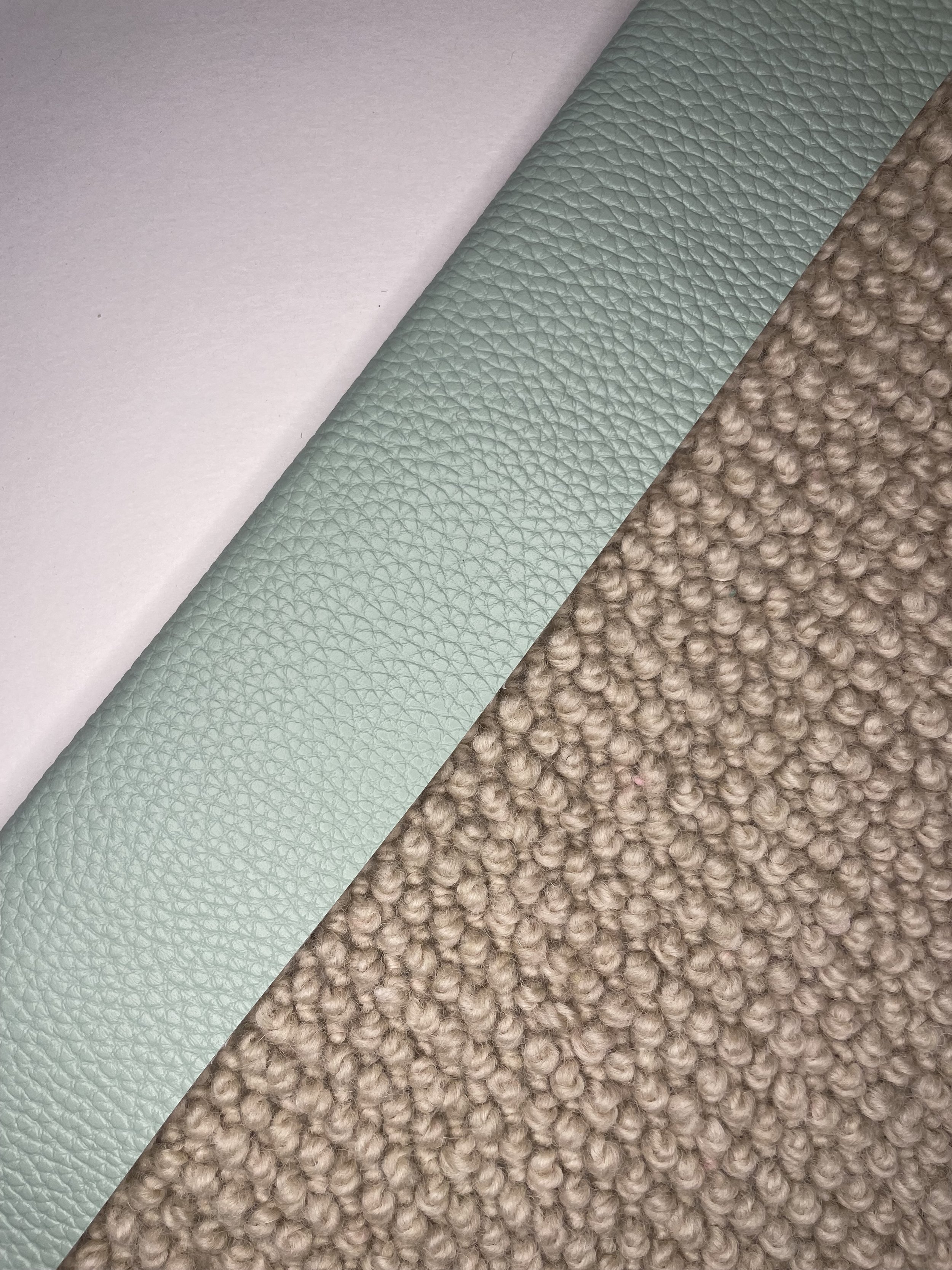 Green faux leather carpet binding tape for stair runners and bespoke rugs.